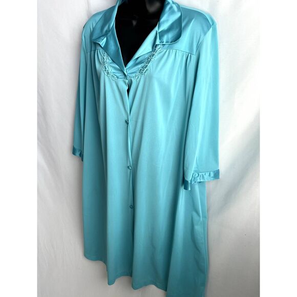 Vintage Vanity Fair Blue Nylon Button Up Robe Dressing Gown House Coat Size L - Picture 4 of 10